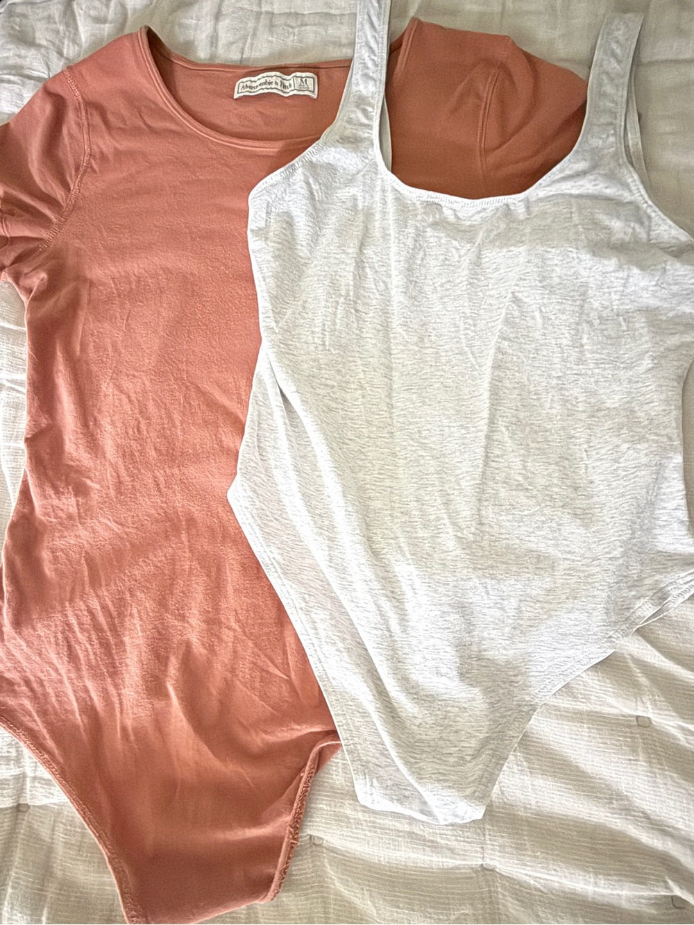 Bodysuit Bundle (2): Abercrombie Fitch Coral M, Heather Gray White Tank Scoop S